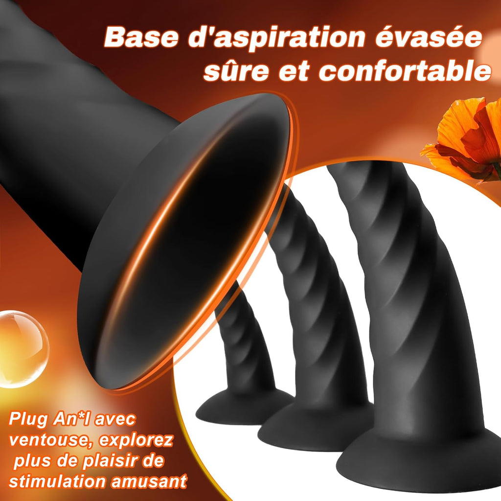 Plug Anal Sex Toýs Femme Hommes et Couples Plug Femme Débutante et Joueurs Avancés Pack de 3 Plugs Anaux en Silicone Sex Toys avec Base à Ventouse Évasée, Masseur de Prostate